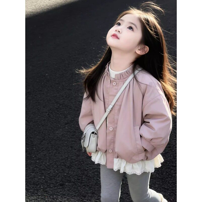 Baby Girl Korean Style Lace Trim Trench Coat Spring and Autumn 2026 New Children's Stylish Jacket Thin Top Baby Girl Korean Style Lace Trim Trench Coat Spring and Autumn 2026 New Children's Stylish Jacket Thin Top