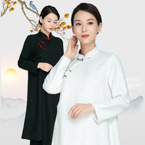 Wunong Spring and Autumn New Tai Chi dress Lady Chinese style Tang suit Hanfu ancient costume disc buckle jacquard cotton cheongsam