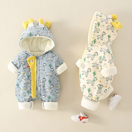 Зимнее утепленное мультяшное боди для раннего возраста для выхода на улицу для новорожденных подходит для мужчин и женщин для девочек, демисезонный комплект