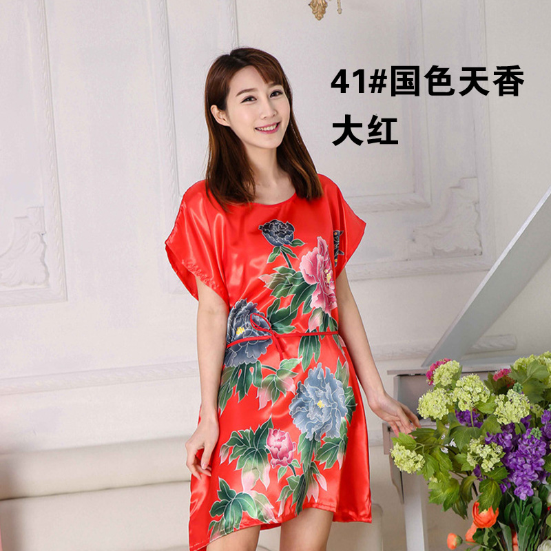 Váy ngắn tay giản dị Dịch vụ tại nhà mô phỏng lụa cộng với váy ngủ cỡ lớn chất béo Trung Quốc phong cách gợi cảm đầm thiết kế cao cấp