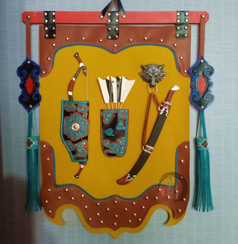 Mongolian leather painting Mongolian elements Genghis Khan decorative painting yurt hotel wall mural three-dimensional hanging painting ethnic style