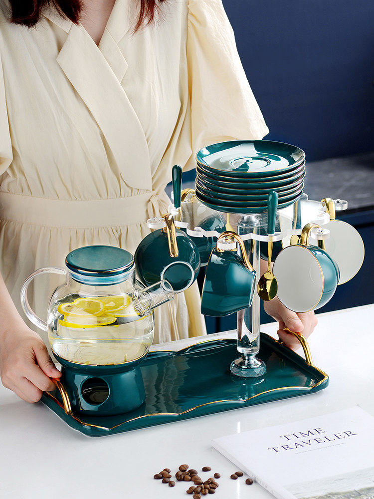 Tao Lixuan European ceramic afternoon tea fruit tea cup fruit tea set household flower teapot set rotating crystal frame