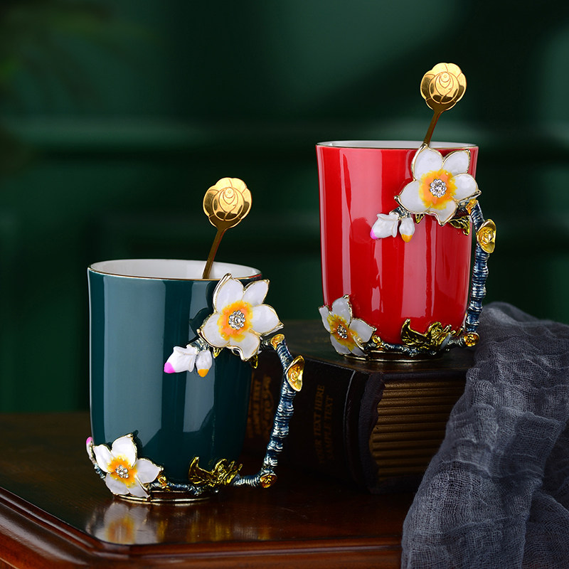 Naughty Xuan Creative Cups ceramic Mark Cup European style with straw spoons trendy lovers Drink cups Home enamel cups