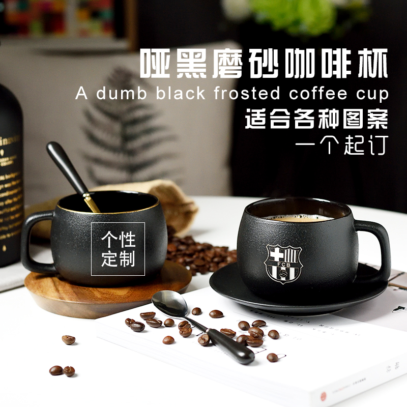 Coffee cup disc suit European-style creative sketching with spoon ceramic mug engraving custom minimalist retro