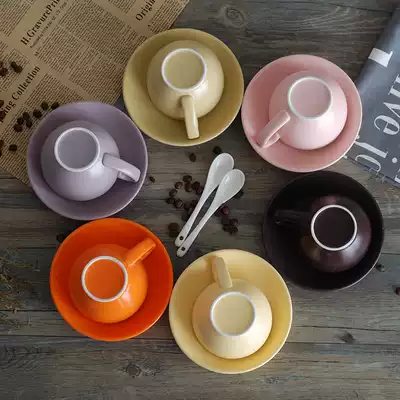 Creative ceramic macarons 300m pull flower coffee cup saucer set thick large capacity European black tea latte cup