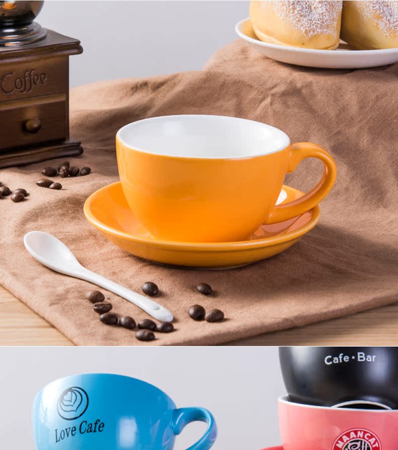 Amoy Xuan 220ml cốc hoa cà phê sáng tạo tách cà phê gốm sứ châu Âu và bộ đĩa với thìa tùy chỉnh LOGO - Cà phê ly uống cà phê đẹp