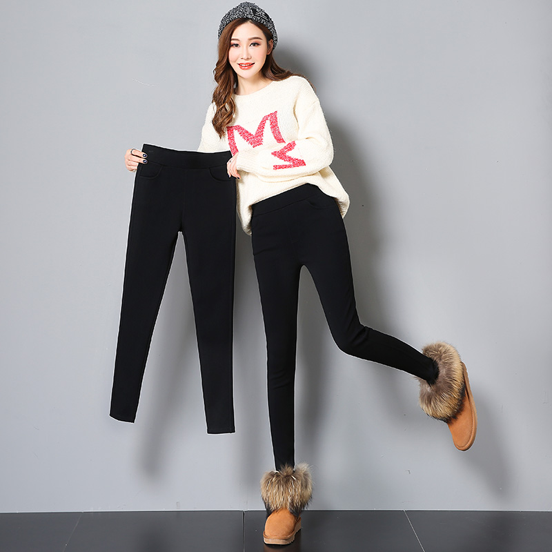 Gush thickened with high waist display slim inner lap pants woman spring autumn pencil pants elastic small cat pants magic pants external wearing smoke pipe pants