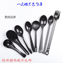 Disposable Spoon Plastic Thickened Soup Spoon Black Takeaway Pack Tablespoon Stir Crystal Spoon Independent Packaging Spoon