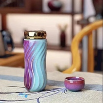 ｜Shenge Jun Porcelain｜Sky Blue Moon White Kiln Turned Rose Purple Mineral Health Thermos Cup