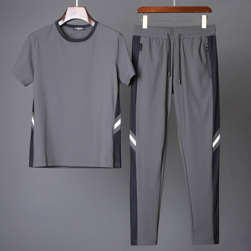 Silky lightweight Q stretch Ultra-thin speed dry ice wire two-piece summer high-end men's casual sports set
