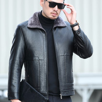 Haining leather leather clothing mens fur one 2021 New lapel short style plus velvet padded casual jacket winter