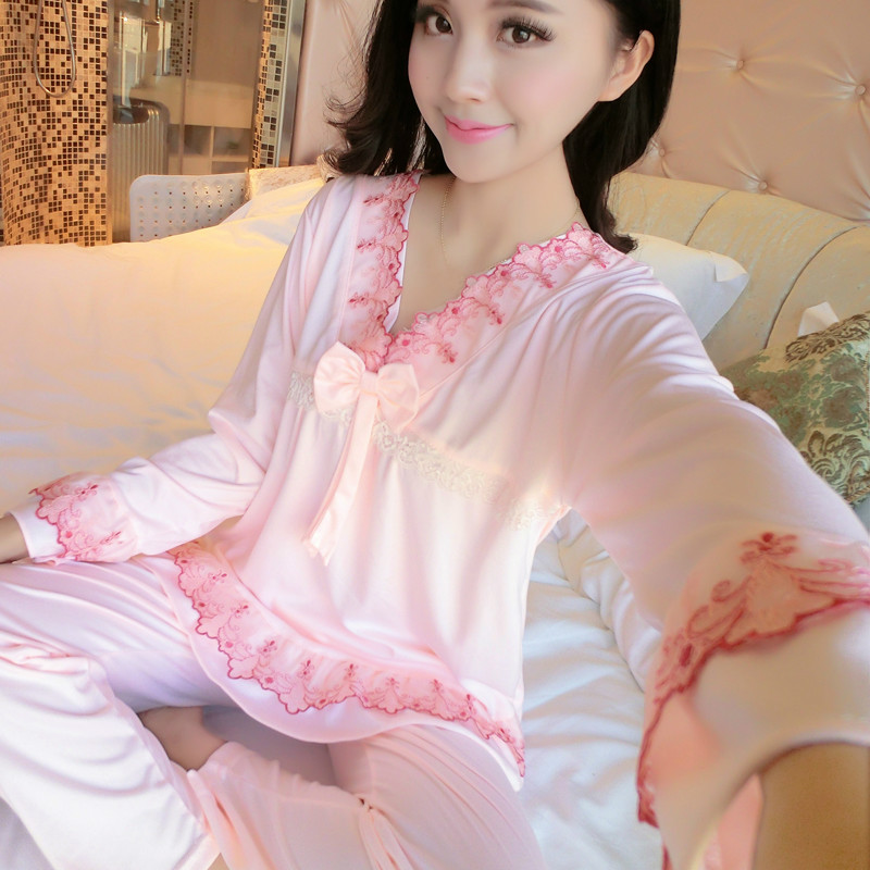 Sleepwear Lady Long Sleeve Pure Cotton Spring Two-style Suit Spring spring autumn season Korean version 2019 The new thin family home clothes
