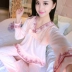 Bộ đồ ngủ nữ tay dài cotton mùa xuân và mùa thu cotton nữ mùa thu đông Hàn Quốc dễ thương 2018 New Princess Wind Set đồ bộ ngủ Giống cái