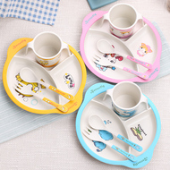 Sợi tre trẻ em bộ đồ ăn ăn bổ sung thực phẩm bát bé tấm bé ngăn phim hoạt hình bát gạo muỗng nĩa bộ