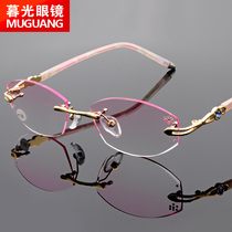 (1 60 light and thin custom) diamond trimmed womens frameless reading glasses young fashion hyperopia glasses