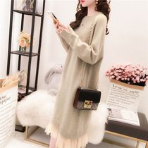 Big Code Womens Clothing Autumn Winter New Foreign Air Weight Reduction Knit Dress Fat Younger Sister Chubby slim fit for underdress