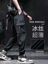 Pierres des pierres One Tree Tide Sign Ice Silk Work Pants Men Summer Thin bouquet Harun pants Multi-pocket occasionnels longs pantalons