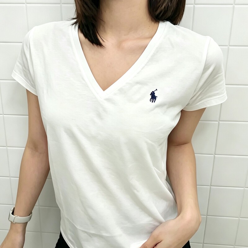 Ralph Lauren Classic V-Neck Short-Sleeved Workwear Casual White T-Shirt with Pony Logo