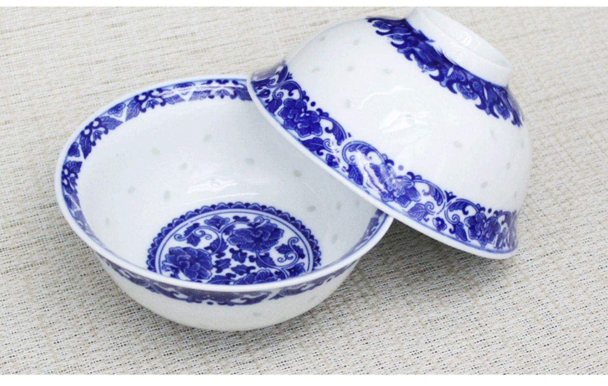Peony 5 inch cung cấp đặc biệt Jingdezhen màu xanh và trắng tinh tế bát cơm vượt qua sứ underglaze màu bộ đồ ăn nhiệt độ cao - Đồ ăn tối bộ bát đĩa đẹp