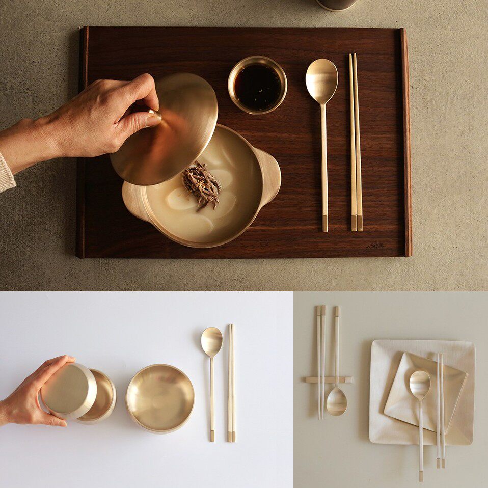 South Korea's mouth to eat and broadcast the same cuisine, high-end golden bronze, rice spoon, ramen chopsticks, luxury couple tableware