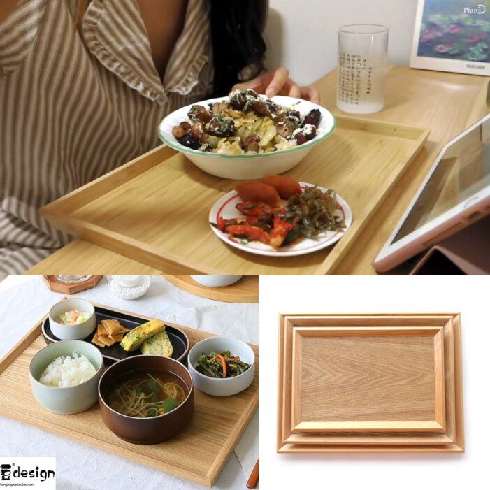 Korean eating and broadcasting plan with Japanese-style solid wood plate cup bowl anti-scalding heat insulation rectangular hand tray mat chopping board