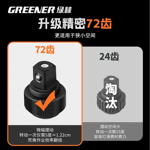 Быстровыдвижной трещоточный ключ Green Forest, шестигранный двусторонний инструмент с 72 зубьями, экономящий труд, удлиненный торцевой ключ промышленного класса на 1/4 дюйма, двойного назначения