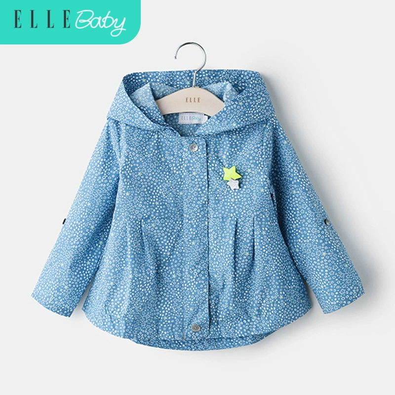 ELLEbaby quần áo trẻ em mùa xuân và mùa hè cô gái in áo khoác mỏng chống gió áo khoác nữ em bé giản dị áo khoác có mũ - Áo khoác