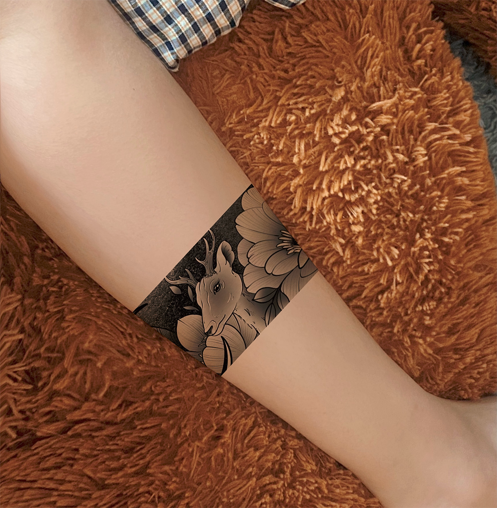 Black Grey Deer Flower Arm Ring Waterproof Persistent Floating World Painting Personality Florist Arm Wave Bracelet if tattooed to male and female feet