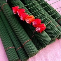 Green plastic flower Rod Flower Branch green iron wire DIY handmade rose material 2 flower Rod rubber bag iron wire