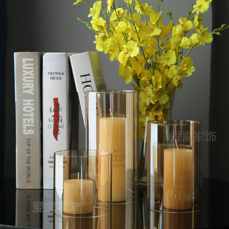 Amber 2nd head empty bottomless glass wax candle holder Windproof Hood Wedding Gala Banquet Decoration Tabletop Seduce Swing Piece-Taobao