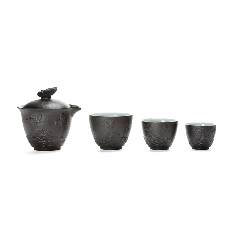 Jun ware ceramic crack a pot of three black pottery portable travel gifts zen kung fu tea set is very beautiful