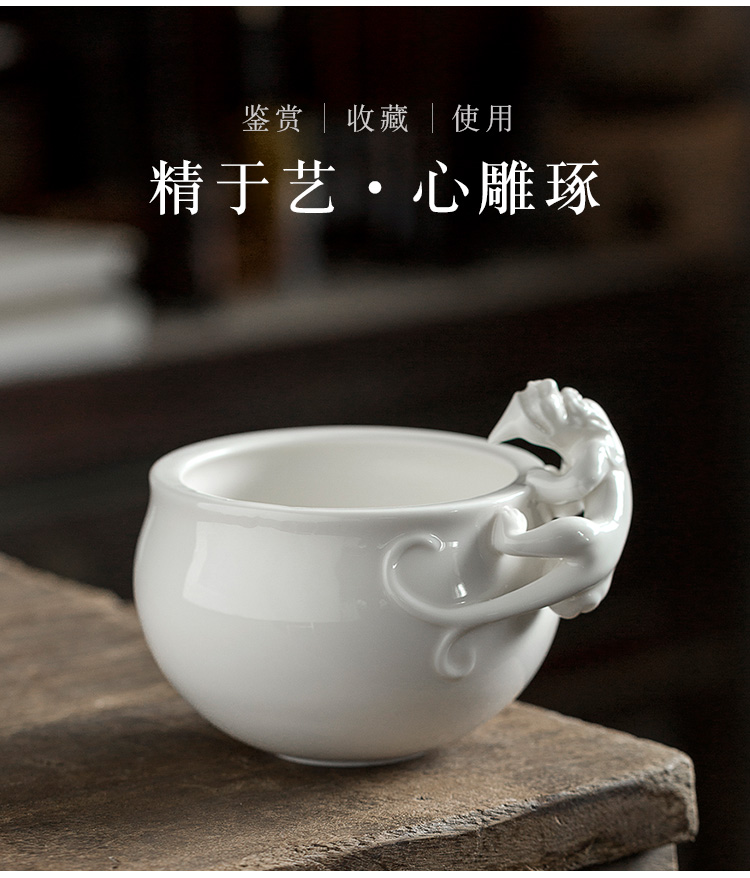 Jun ware Lin Rongxian dehua white porcelain built water longnu water jar heavy wash large Japanese household zen tea cups to wash