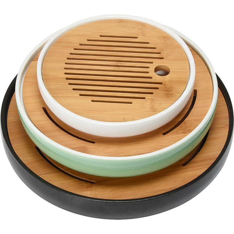 Jun ware water lines, small bamboo tea tray celadon circular dry plate of kung fu tea set ceramic tea sea water type tea table