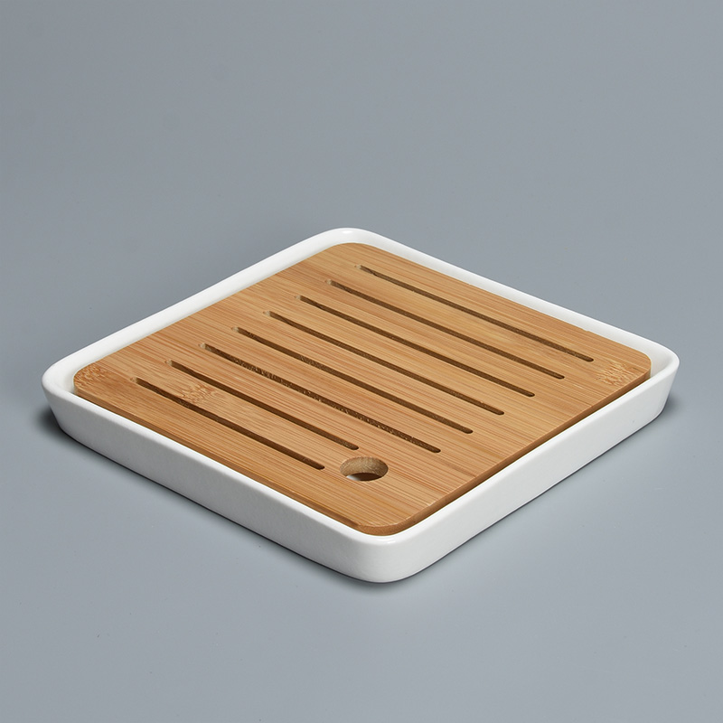 Jun ware small square ceramic tea tray bamboo tea tea set small office four Japanese dry terms plate