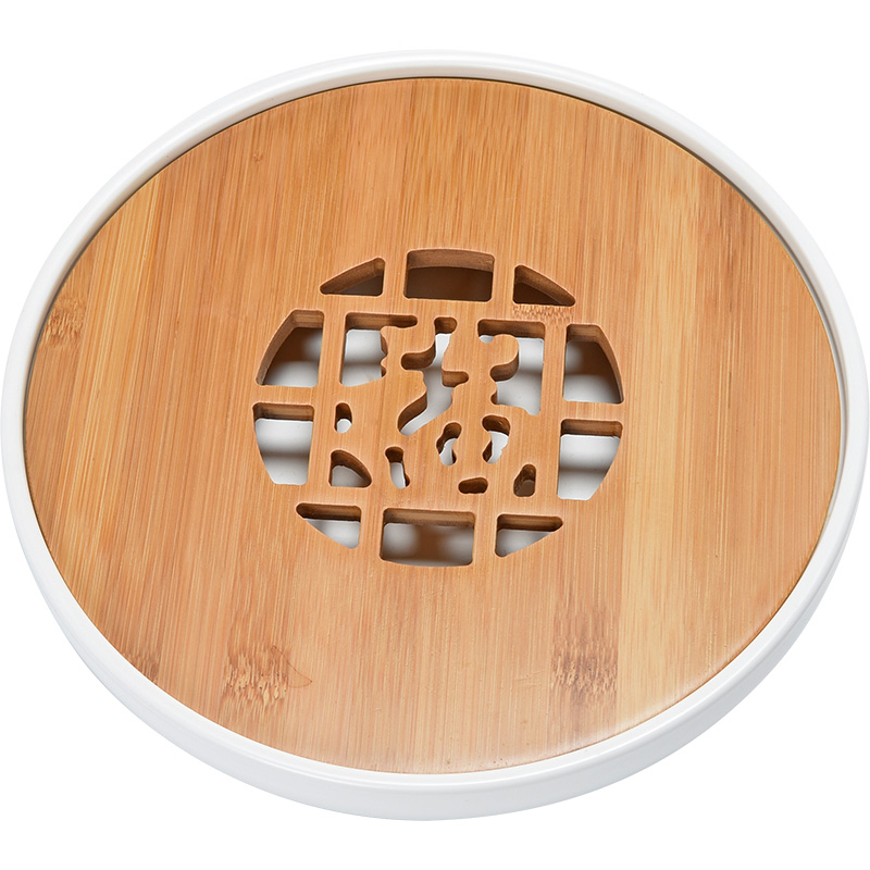 Jun ware fat white ceramic tea tray was dry plate of kung fu tea set round tea bamboo sea water tray type tea table plate