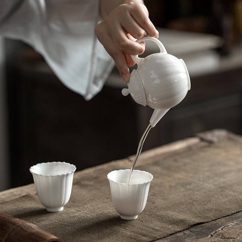 Jun ware dehua white porcelain teapot kung fu tea set suit small household mercifully petals pot of a small pot of two sets of the teapot