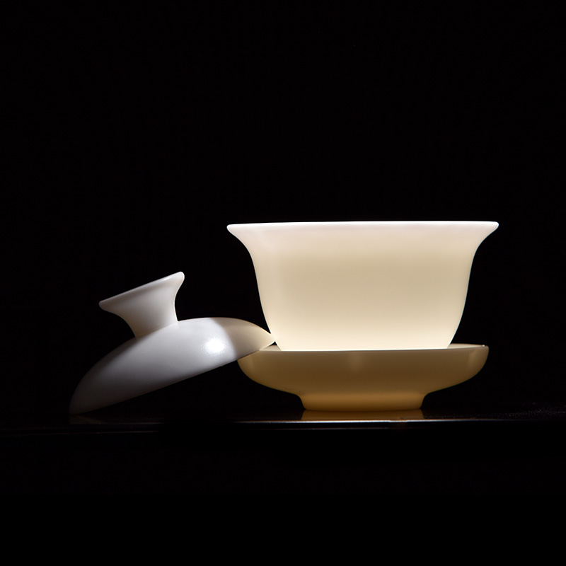 Jun ware dehua built fine white porcelain kung fu tea set contracted household porcelain tureen tea cups unglazed high temperature