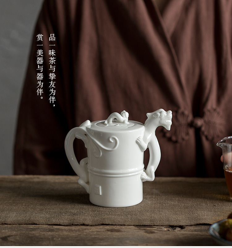The masters of jun ware Lin Rongxian dehua white porcelain teapot longnu pot of large teapot hip ceramic pot