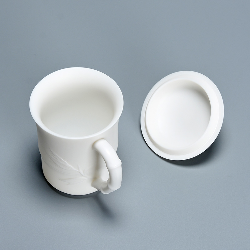 Jun ware glass ceramic cup with cover glass office creative household contracted mugs dehua white porcelain bamboo cups