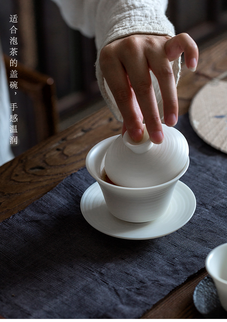 Jun ware dehua white porcelain kung fu tea set hand lines tureen manual suit household contracted tea cups