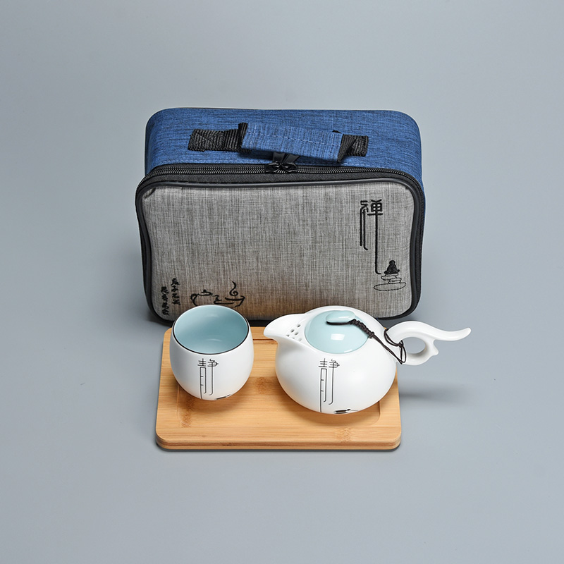 Jun ware ceramic mini kung fu tea set a pot of a bamboo tea tray cloth single portable travel