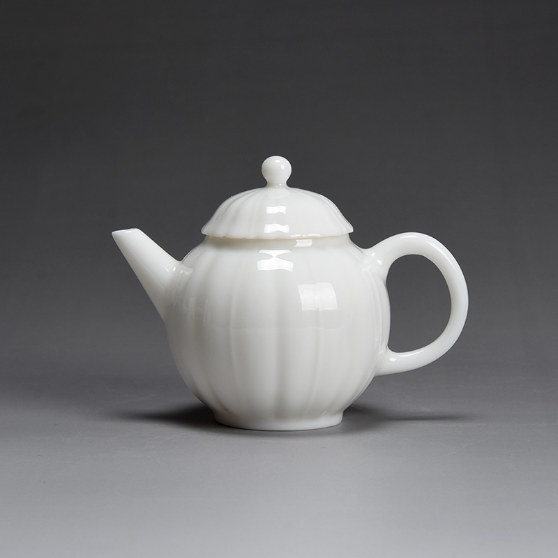 Jun ware dehua white porcelain one little teapot with Chinese style petals teapot with checking ceramic pot of 120 ml