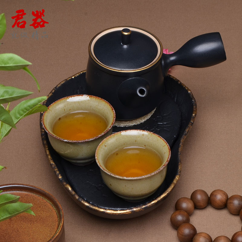 Jun ware coarse pottery kung fu tea set two cups with a pot of tea pot set of ceramic tray side put the pot of restoring ancient ways