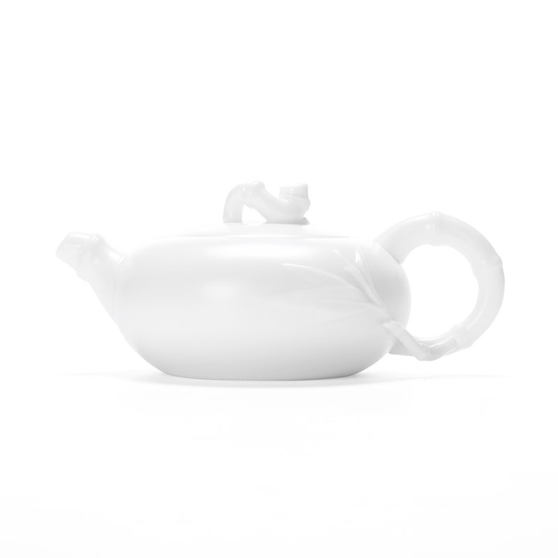 Jun ware dehua white porcelain fine little teapot kung fu tea set home tea single building white jade porcelain bamboo pot pot without glaze