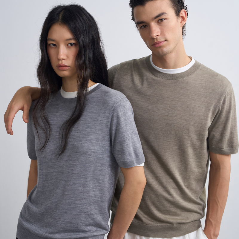 [Green Label] Haonanhuang Old Money Style 100S16.02 Micron 100% Mercerized Wool Round Neck Short Sleeves