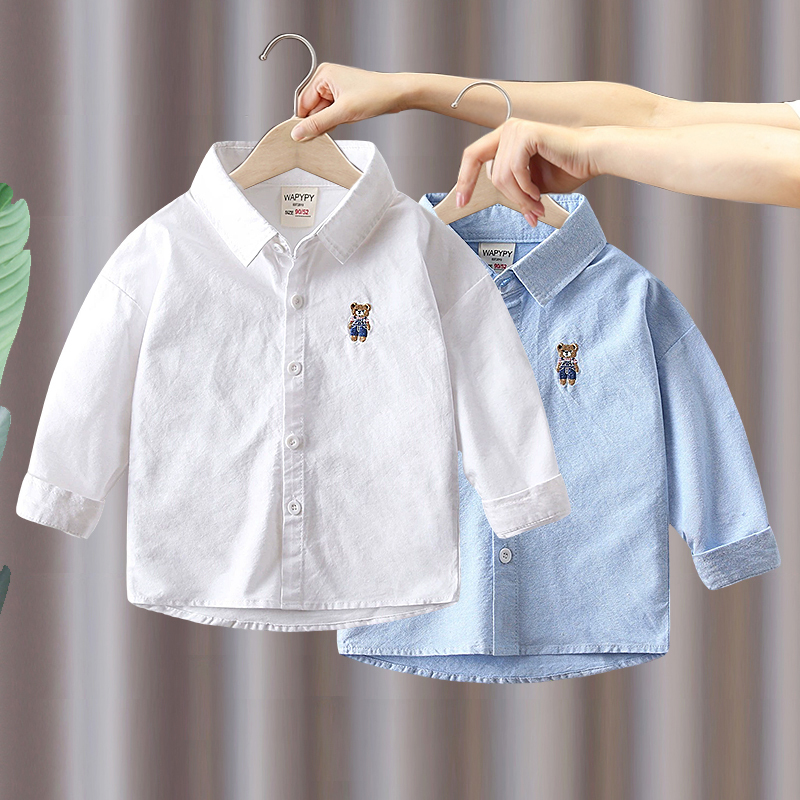 Boys' Long-Sleeved Shirt 2026 Spring and Autumn New Children's Clothing Baby Lapel Pure Cotton Solid Color Casual Shirt Top Boys' Long-Sleeved Shirt 2026 Spring and Autumn New Children's Clothing Baby Lapel Pure Cotton Solid Color Casual Shirt Top