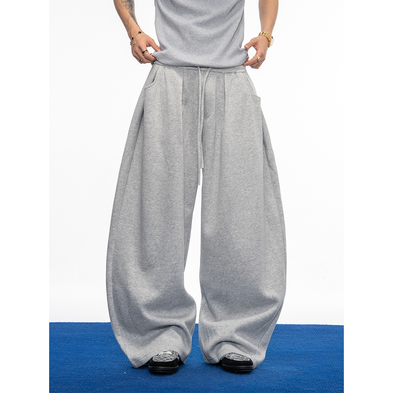 Dbwdoublewin Simple and Versatile Gray Drawstring Casual Sports Sweatpants with Drape, Comfortable and Loose Wide-Leg Pants