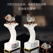 Zodiac marble crystal trophy custom white marble stone medal custom retirement commemorative honor award