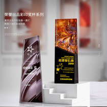 Crystal color printing trophy custom creative pattern custom free lettering champion honor award Cup making souvenirs