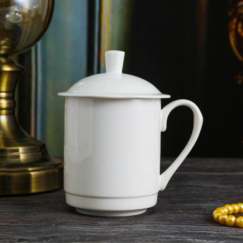 Jingdezhen ceramic cups with cover cup pure white ipads China office and meeting the make tea cup custom LOGO
